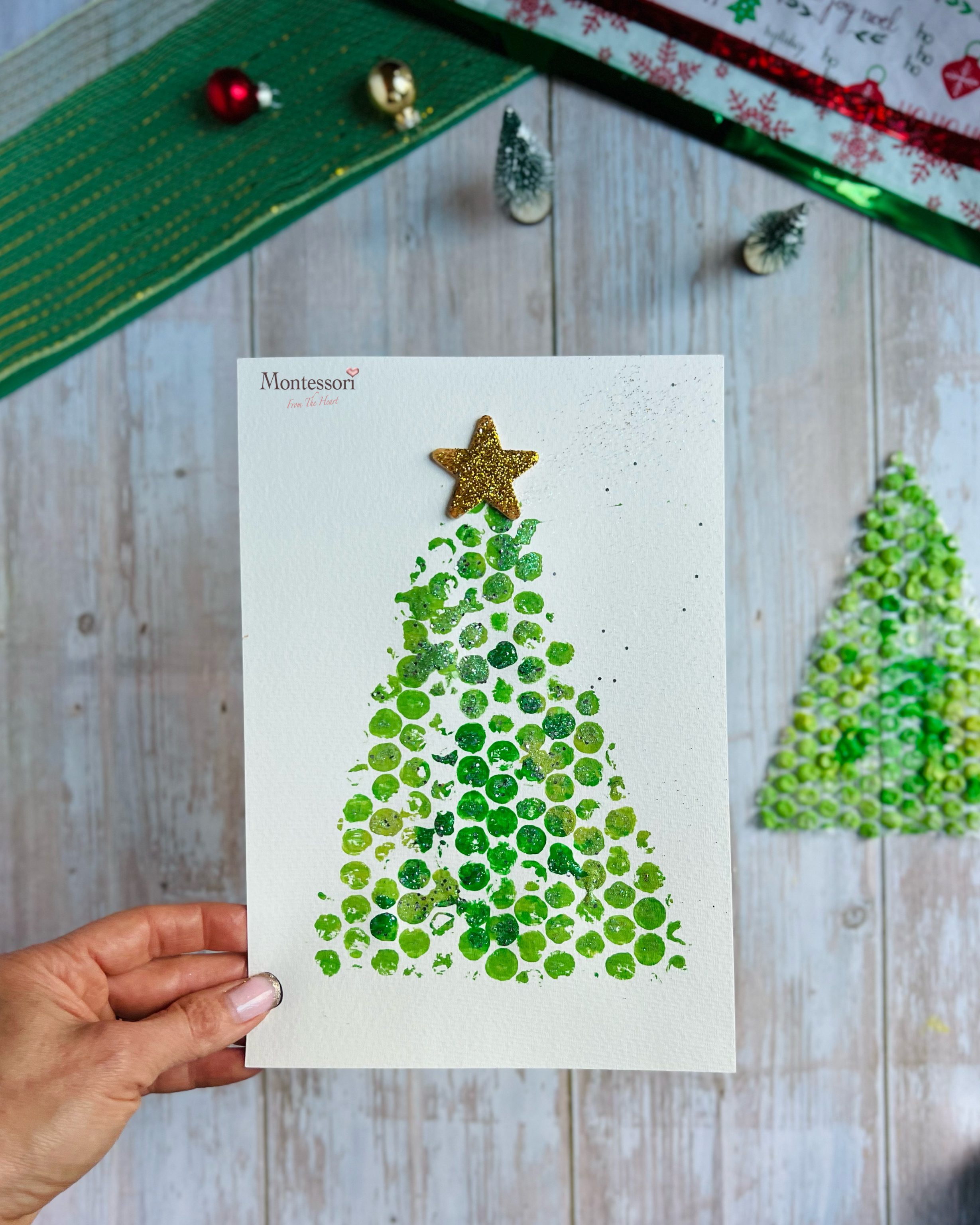 christmas tree bubble wrap print craft for kids | montessori from